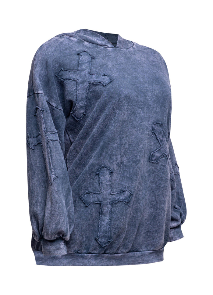 Washed hooded tunic with cross patches - Muvin 