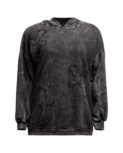 Washed hooded tunic with cross patches - Muvin 