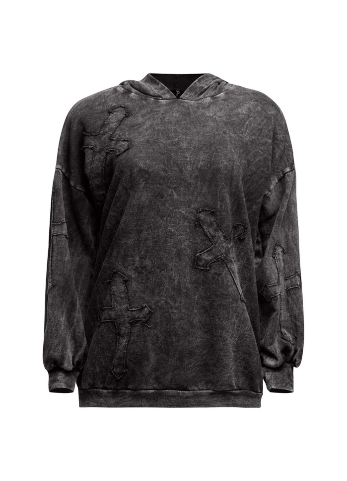 Washed hooded tunic with cross patches - Muvin 