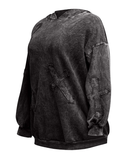 Washed hooded tunic with cross patches - Muvin 