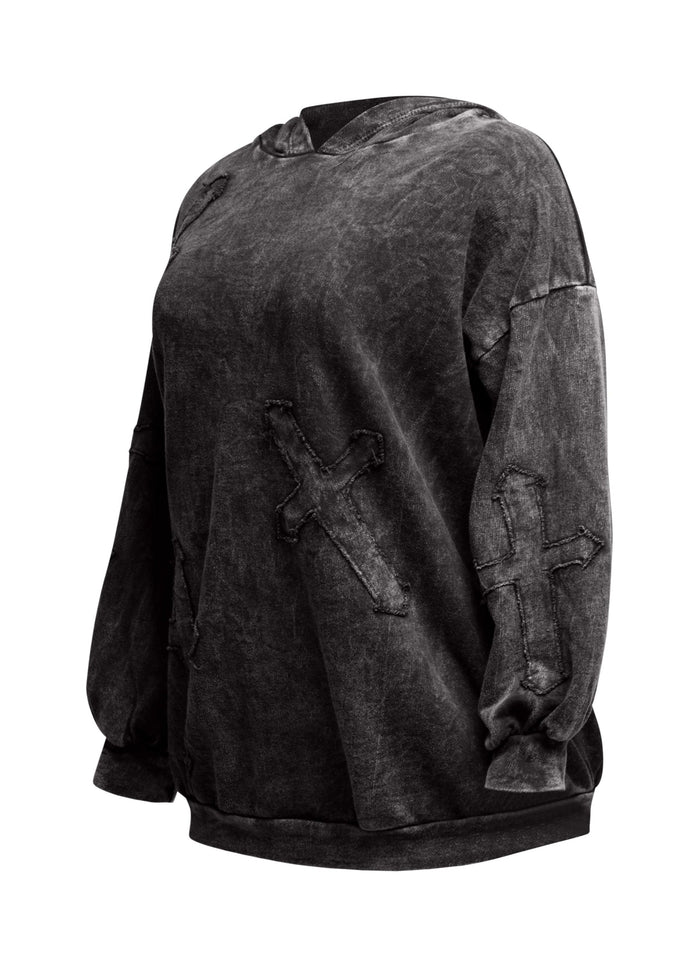 Washed hooded tunic with cross patches - Muvin 