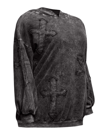 Washed hooded tunic with cross patches - Muvin 