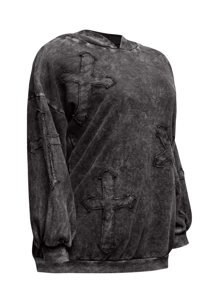 Washed hooded tunic with cross patches - Muvin 