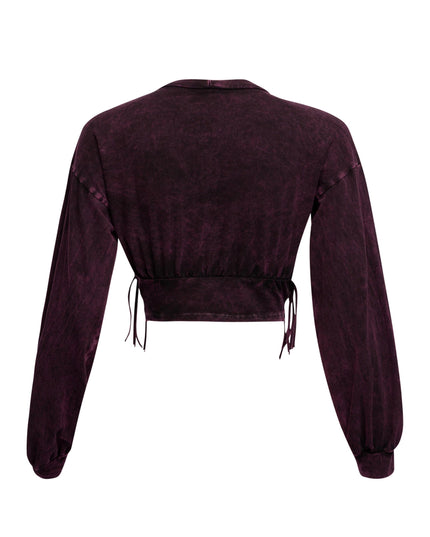 Washed fringe detailed bubble sleeve top - Muvin 