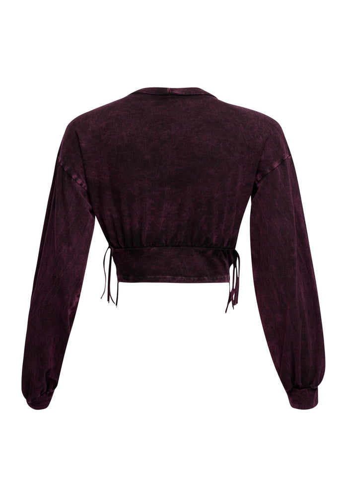 Washed fringe detailed bubble sleeve top - Muvin 