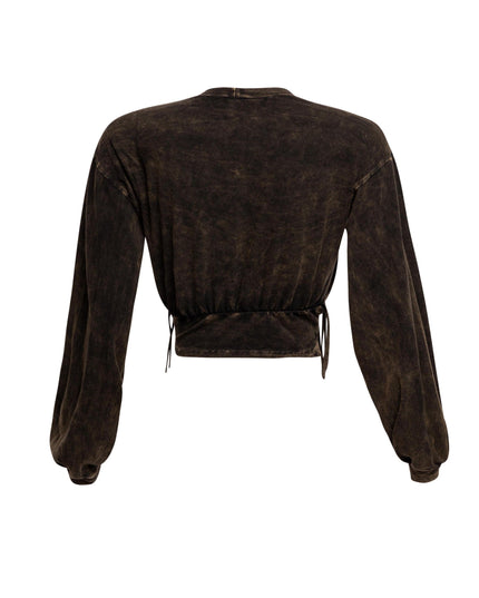 Washed fringe detailed bubble sleeve top - Muvin 