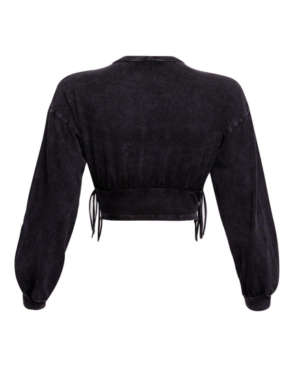 Washed fringe detailed bubble sleeve top - Muvin 