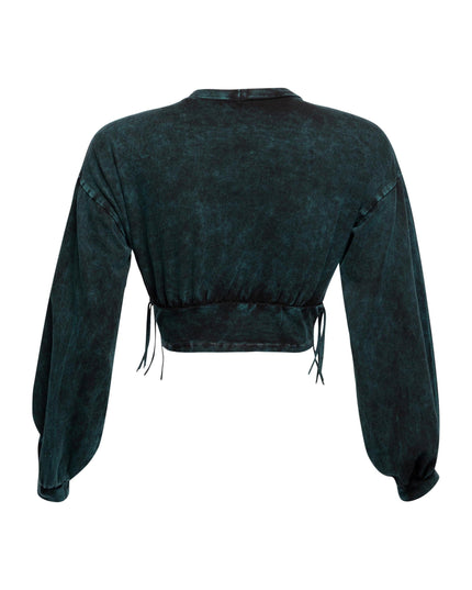 Washed fringe detailed bubble sleeve top - Muvin 
