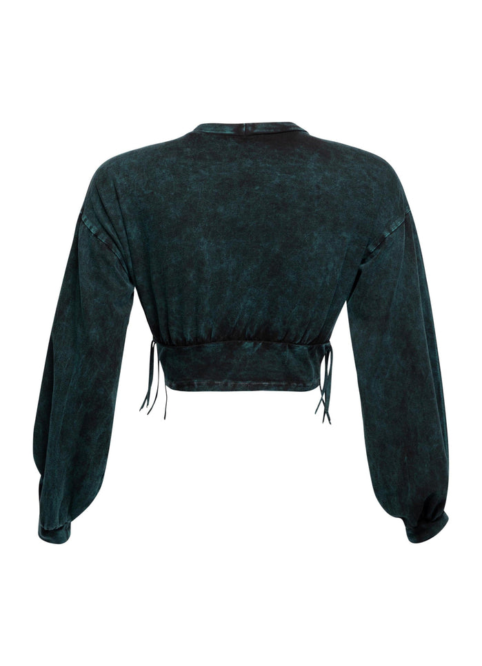 Washed fringe detailed bubble sleeve top - Muvin 