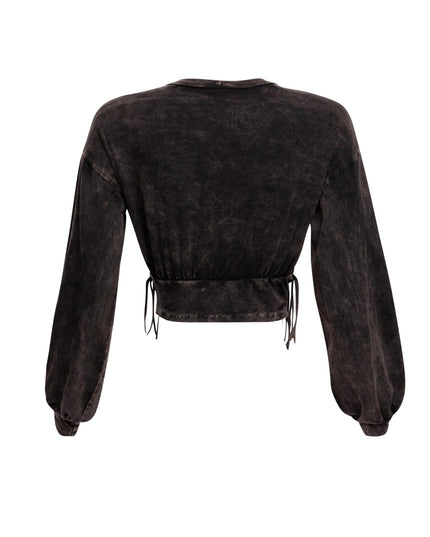 Washed fringe detailed bubble sleeve top - Muvin 