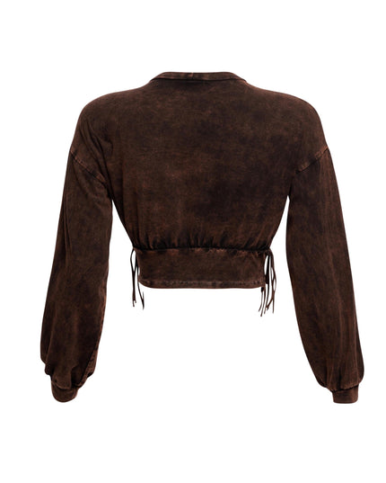 Washed fringe detailed bubble sleeve top - Muvin 