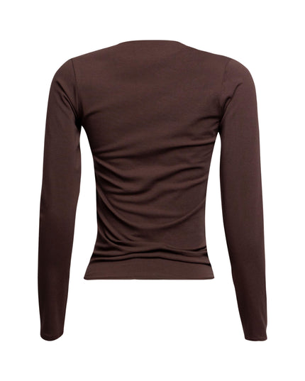 Brown Bogomore Lace Corset Long Sleeve Top - back view.