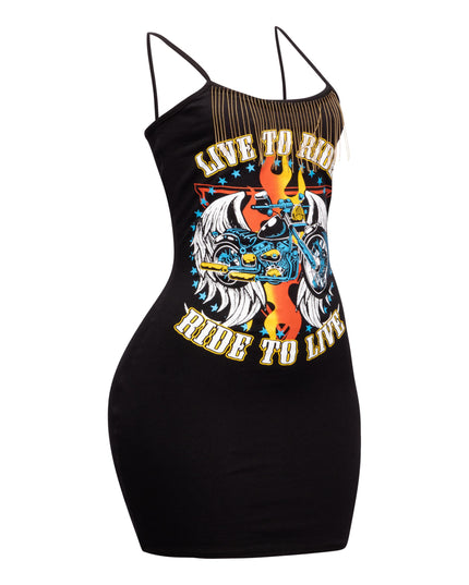 "Live to Ride" Graphic Fringe Trim Dress - Muvin 
