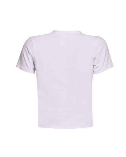 Back view of white 'Down for the Ride' t-shirt with a plain, solid back.