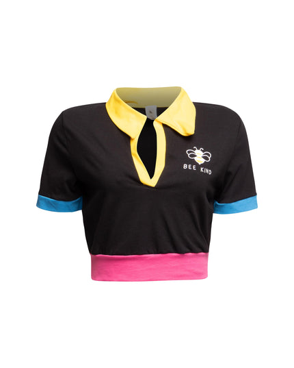 Bee Kind Color Block Polo Crop Top - Muvin 