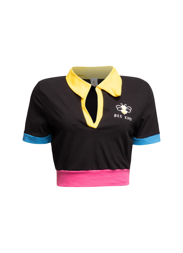 Bee Kind Color Block Polo Crop Top - Muvin 