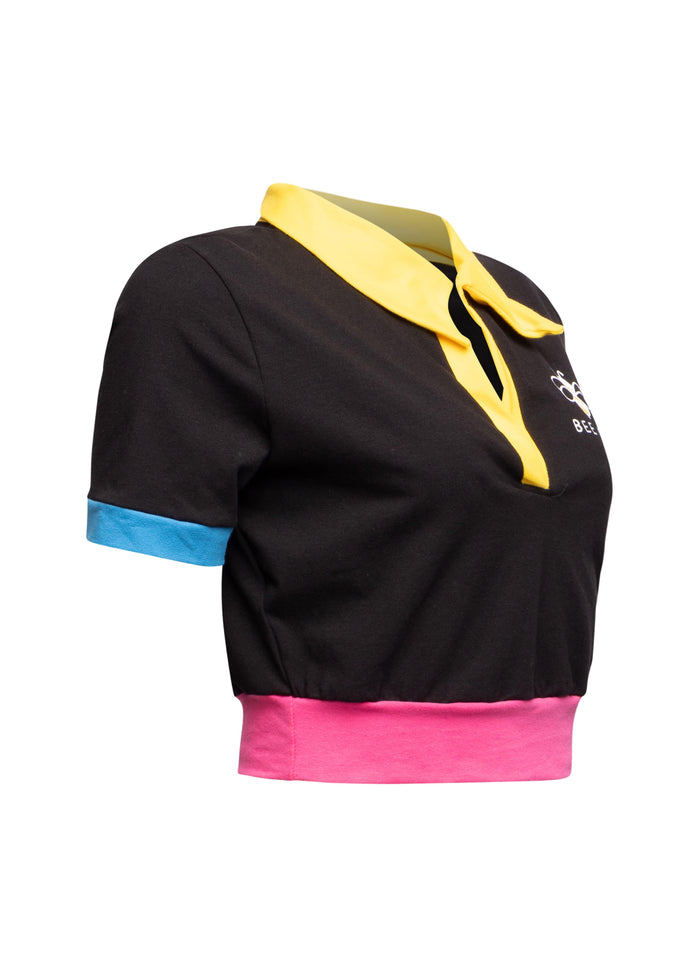 Bee Kind Color Block Polo Crop Top - Muvin 