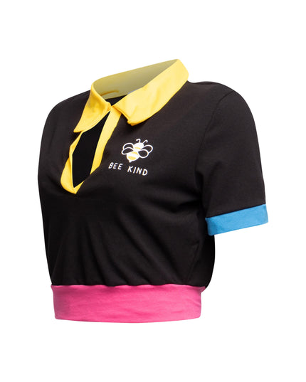 Bee Kind Color Block Polo Crop Top - Muvin 