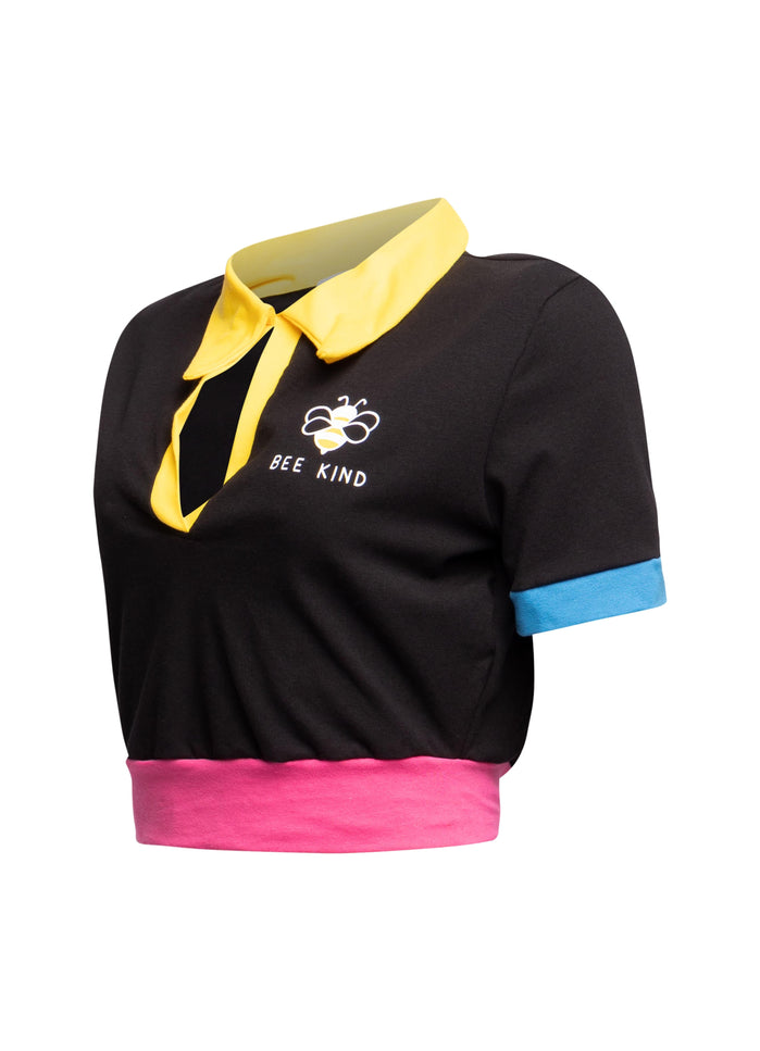 Bee Kind Color Block Polo Crop Top - Muvin 