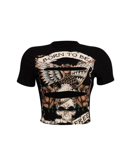 Front view of Bogomore Freedom Eagle Tee in [color], featuring eagle and skull graphic with ‘BORN TO BE FREE’ text.