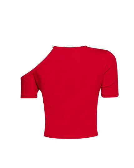 Back view of Holly Shady Lady Asymmetric Tee in [color], showing the unique cut-out shoulder detail.