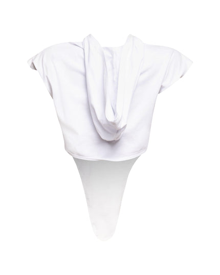 Back view of white ‘Feeling Lucky’ T-shirt showing plain design.