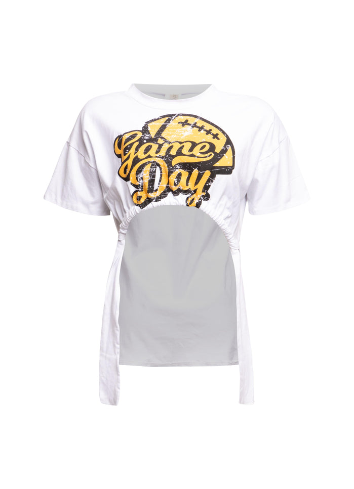 Game Day Graphic Ruched Tie Tee - Muvin 