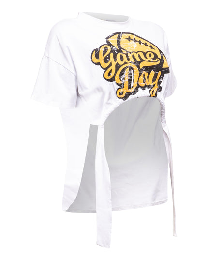 Game Day Graphic Ruched Tie Tee - Muvin 