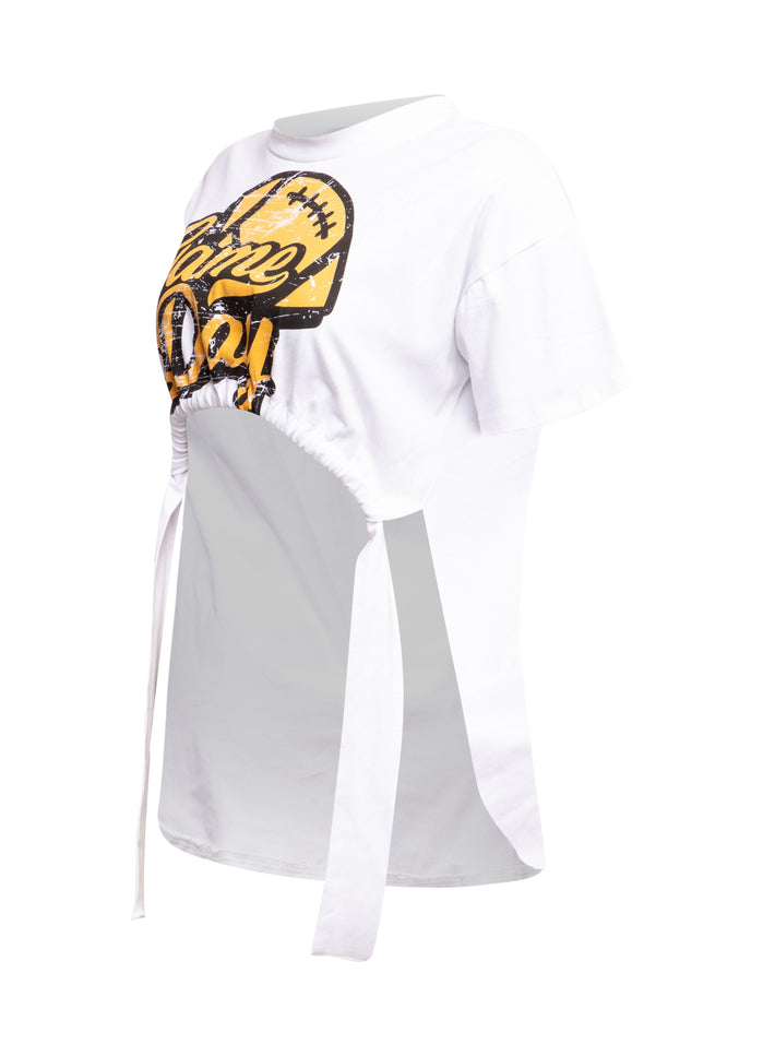 Game Day Graphic Ruched Tie Tee - Muvin 