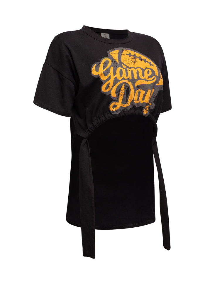Game Day Graphic Ruched Tie Tee - Muvin 