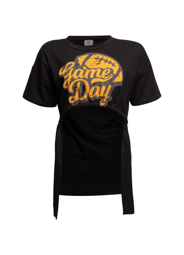 Game Day Graphic Ruched Tie Tee - Muvin 