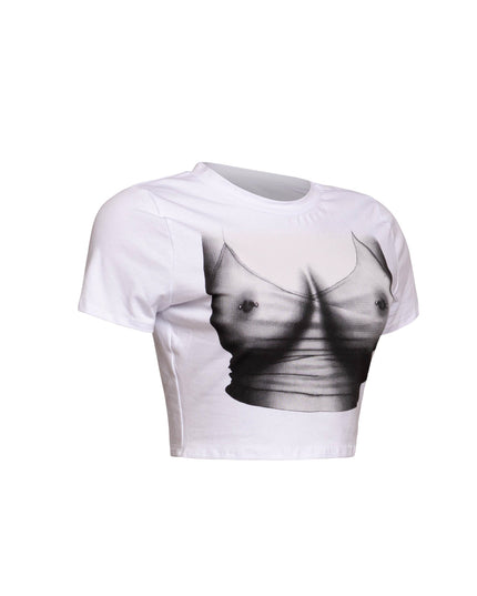 White Bogomore Illusion Tee with side torso contour - right side view