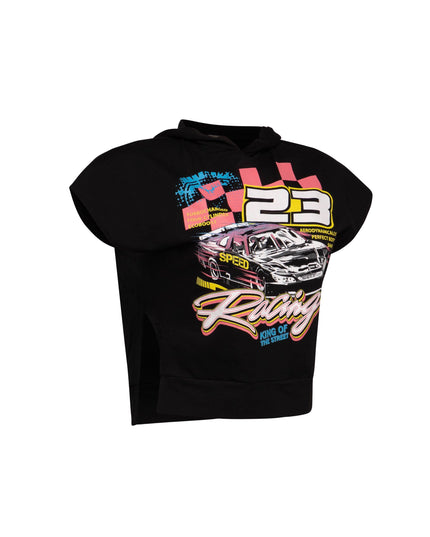 White Bogomore King of Speed Tee left side view displaying sleeve detail