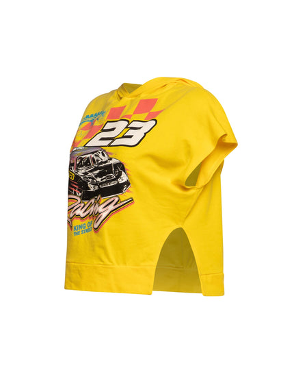 White Bogomore King of Speed Tee right side view showing shirt fit and side seam