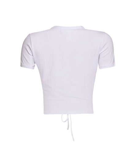 Bogomore Lace-Up Graphic Crop Tee, back view showcasing solid color and fit