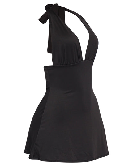 Black sleeveless mini dress for nights out or vacation dinner looks

