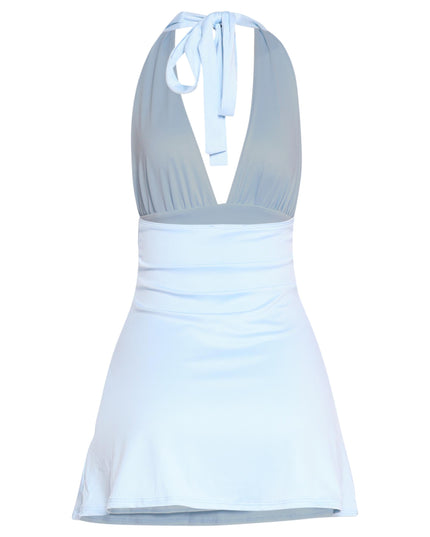 Dreamy baby blue halter mini perfect for spring styling and vacation days

