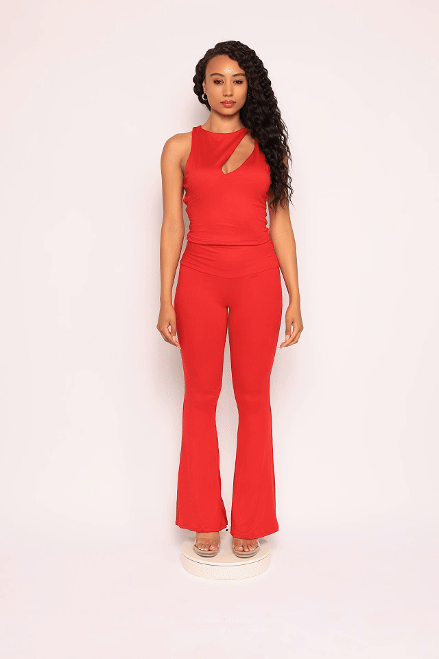 Twist Play Cut-Out Top & Flare Pants Set.. - Muvin 