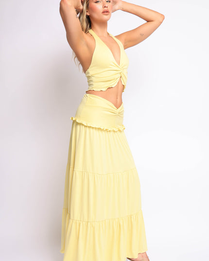 Sunspell Twist Halter Maxi Skirt Set Black - Muvin 