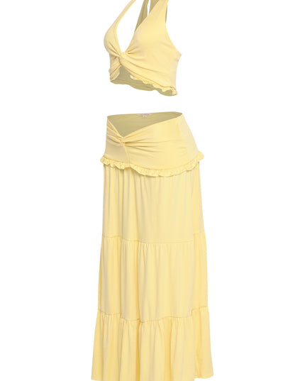 Light yellow twist halter set perfect for beach strolls and summer brunches

