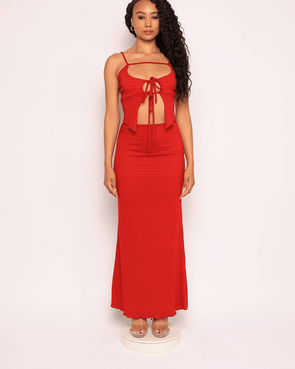 Crave Control Smocked Tie Top & Maxi Skirt Set - Muvin 